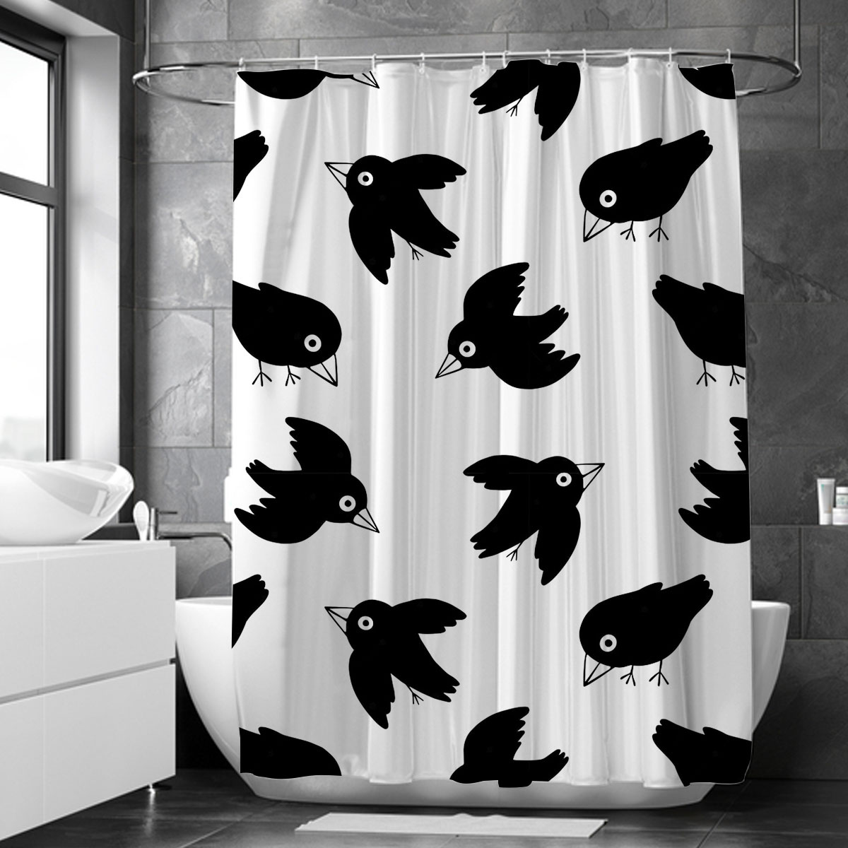 Cartoon Little Crow Shower Curtain