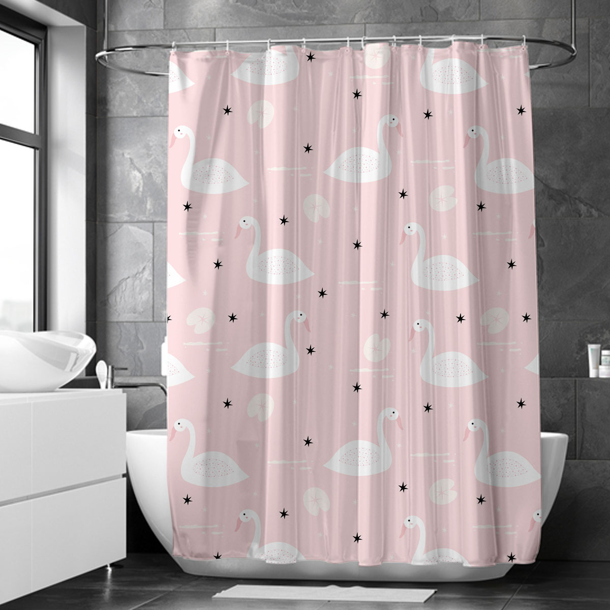 Cartoon Pink Swan Shower Curtain