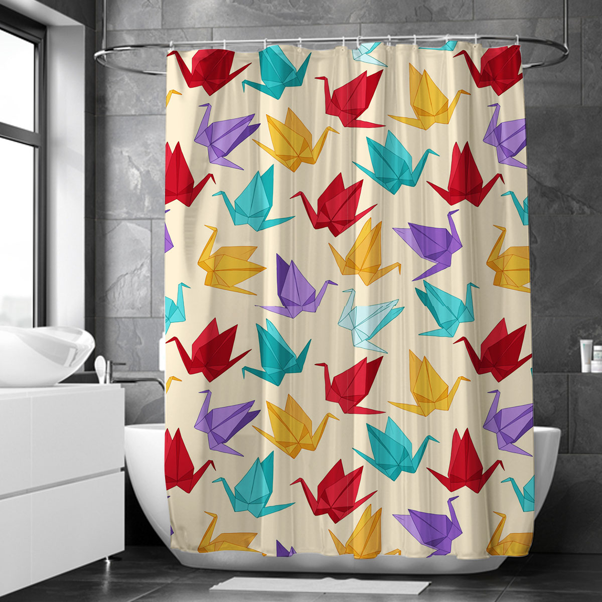 Colorful Origami Crane Shower Curtain