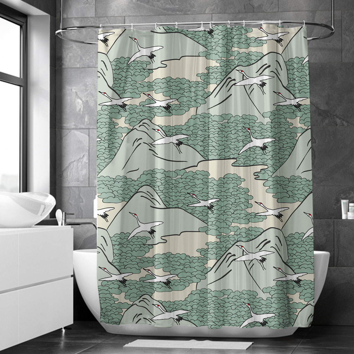 Crane Flying Over Mountain Shower Curtain