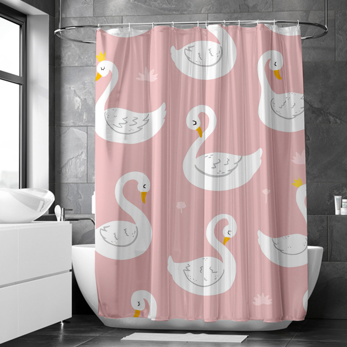 Cute Sleeping Swan Shower Curtain