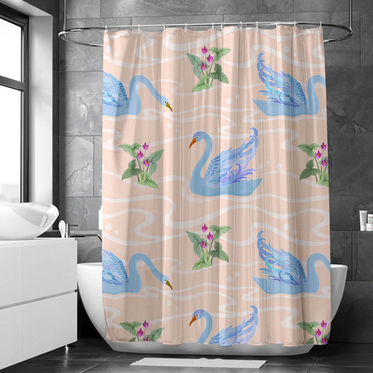 Floating Blue Swan Shower Curtain