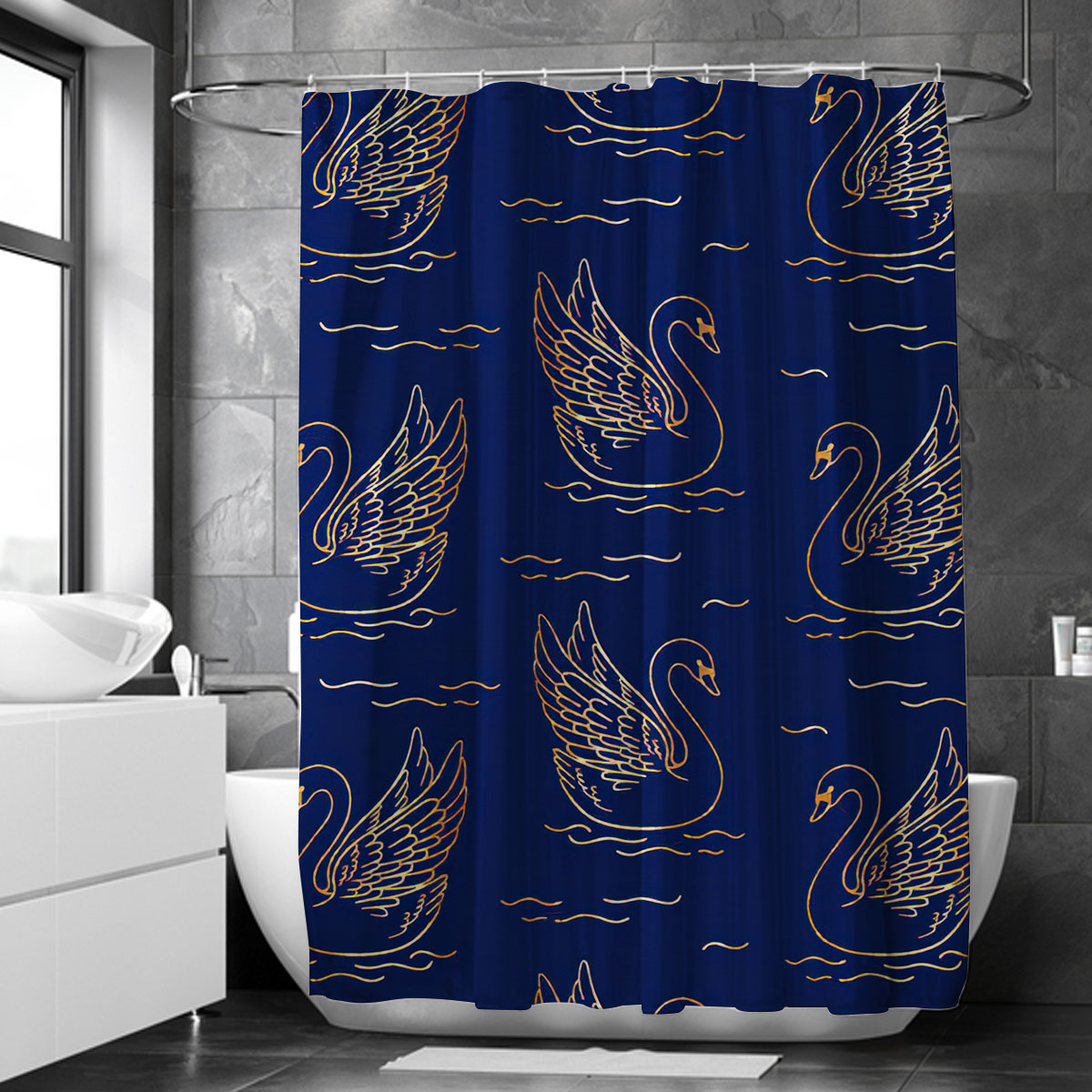 Floating Golden  Swan Art Shower Curtain