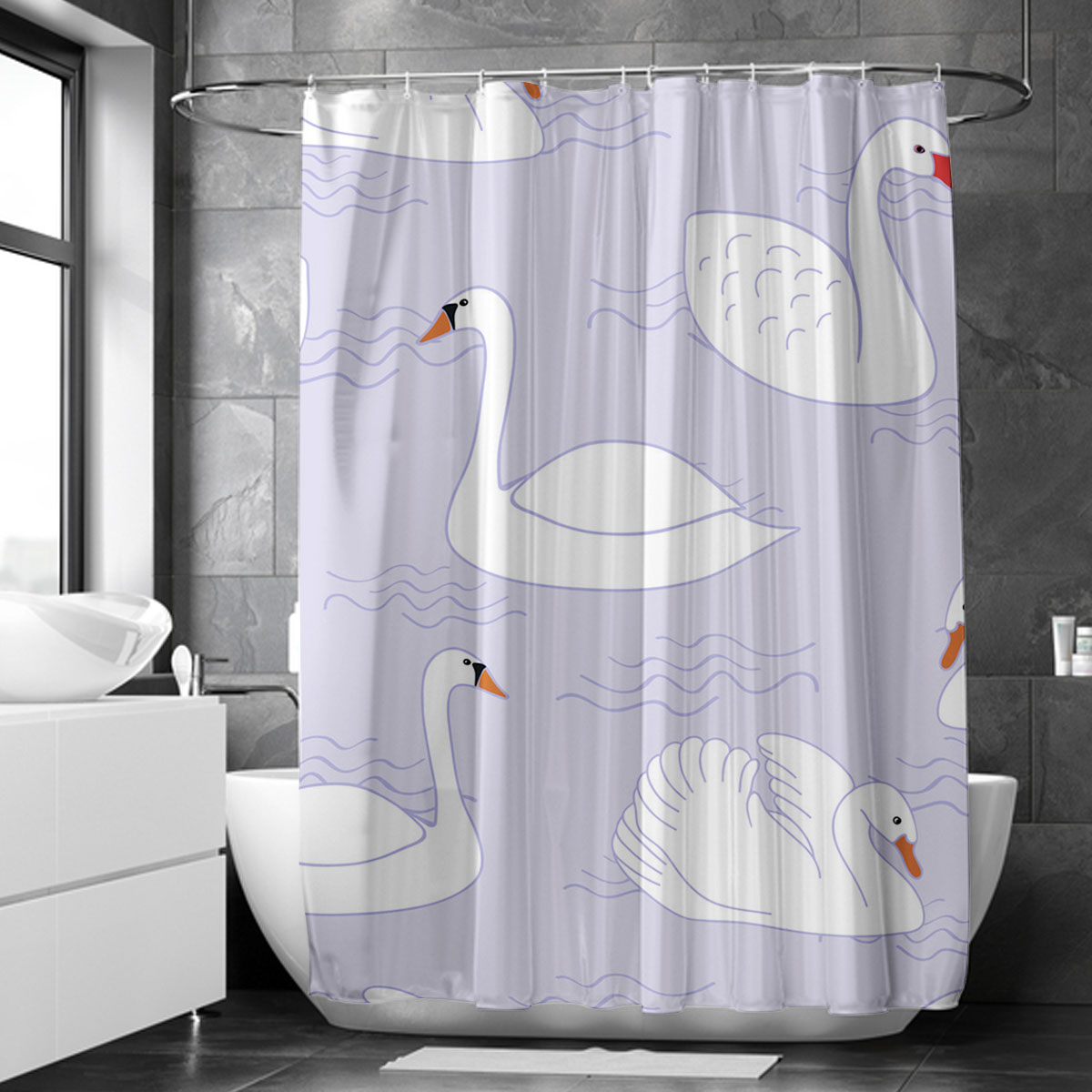 Floating White Swan Shower Curtain