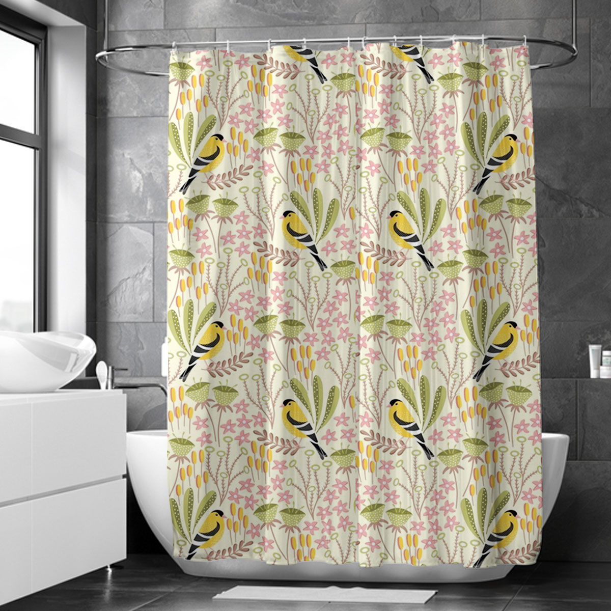 Floral Finch Shower Curtain