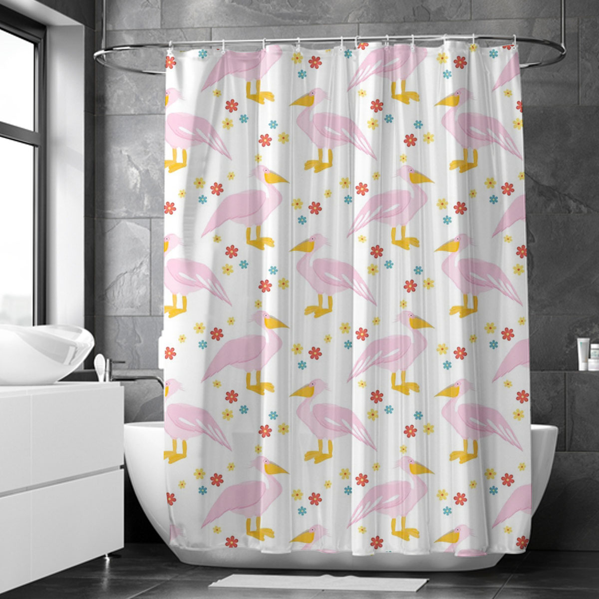 Floral Pink Pelican Shower Curtain