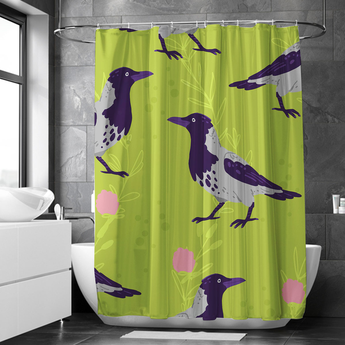 Floral Wild Crow Shower Curtain