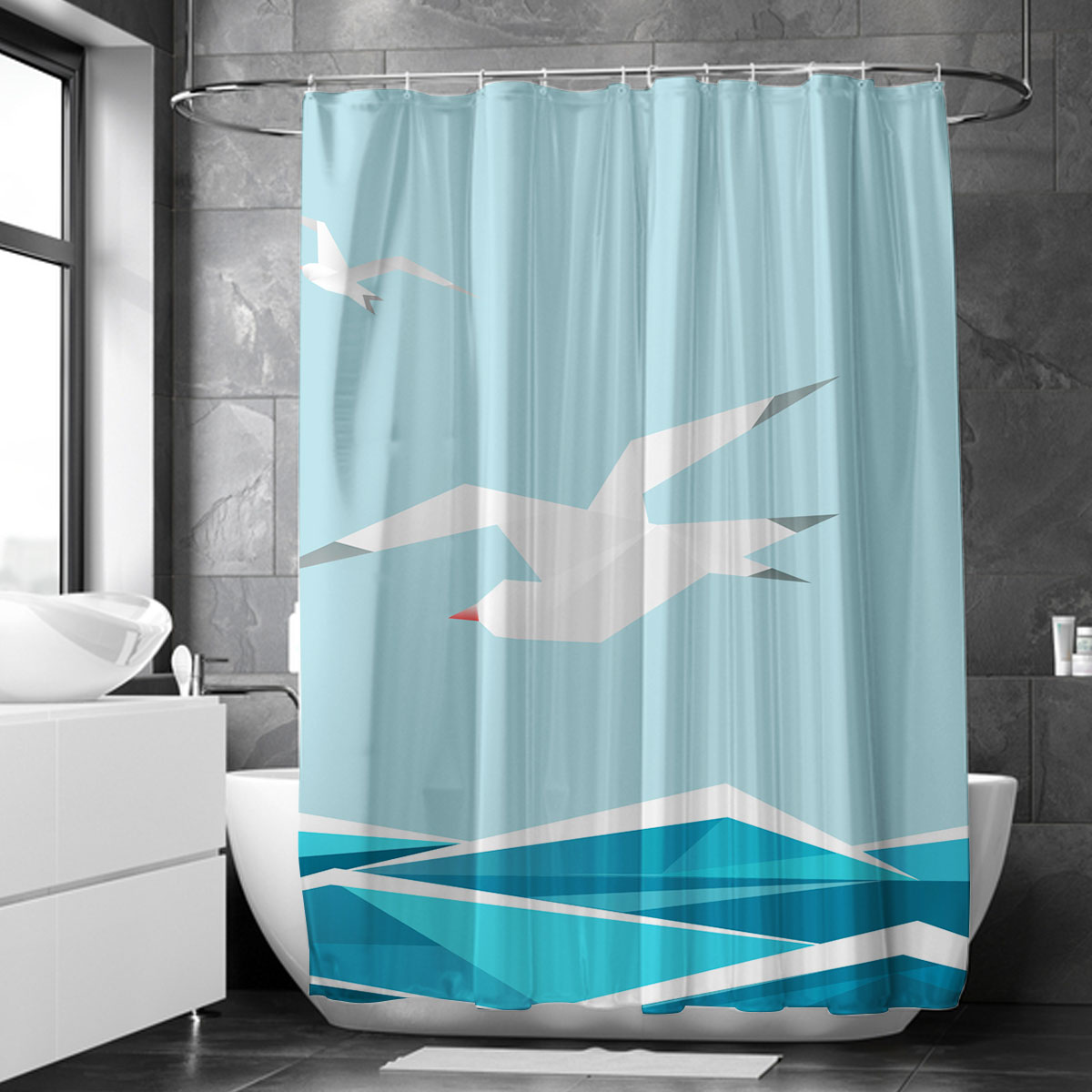 Flying Over Sea Seagull Shower Curtain