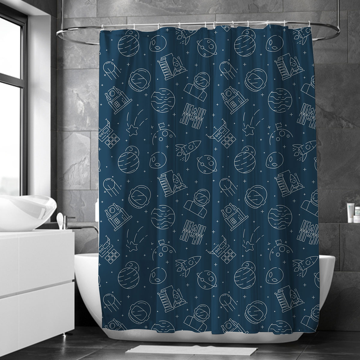 Futuristic Universe Background With Astronaut Shower Curtain