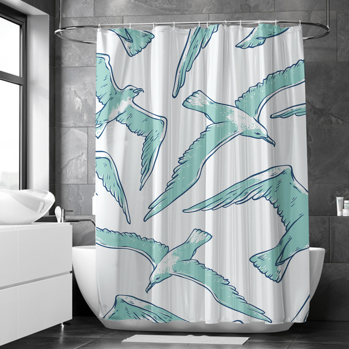 Green Art Seagull Shower Curtain