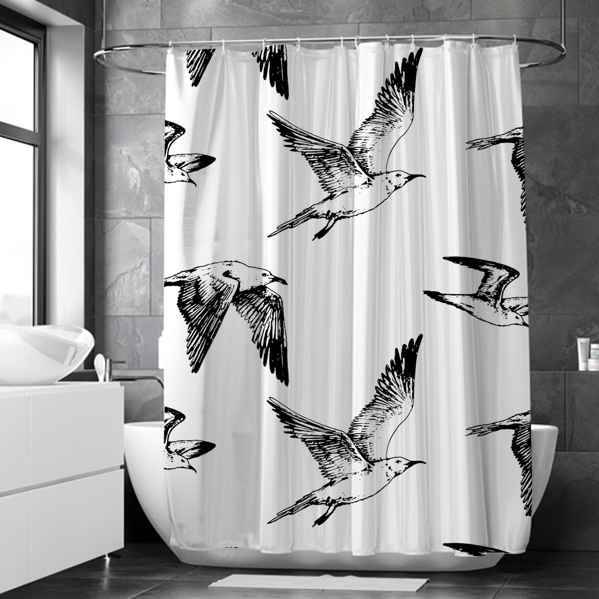 Hand Draw Seagull Art Shower Curtain