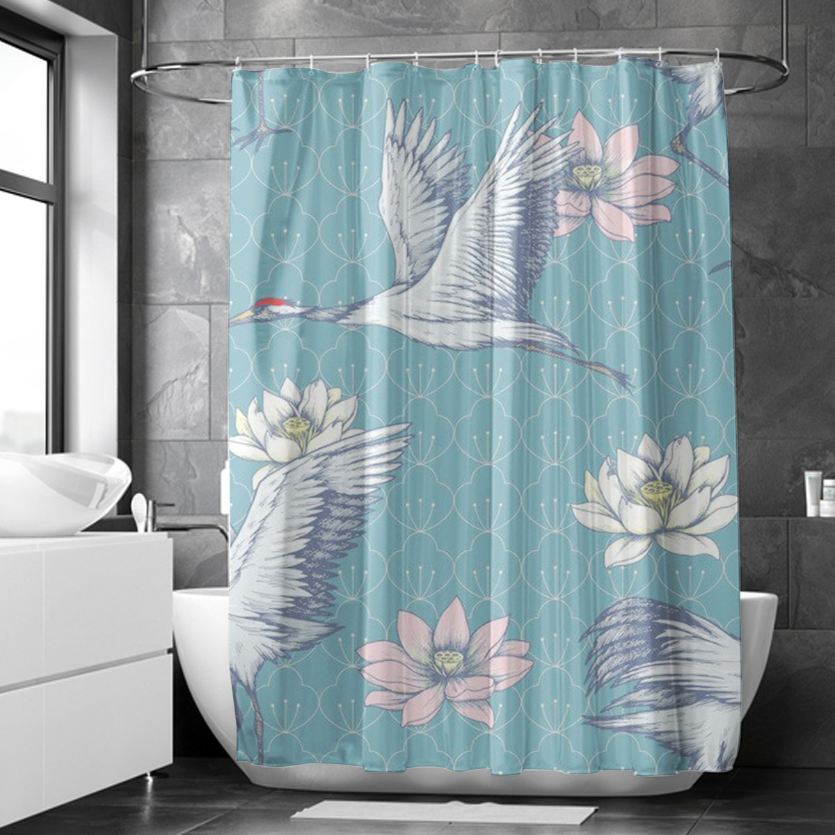 Lotus Japanese Crane Shower Curtain