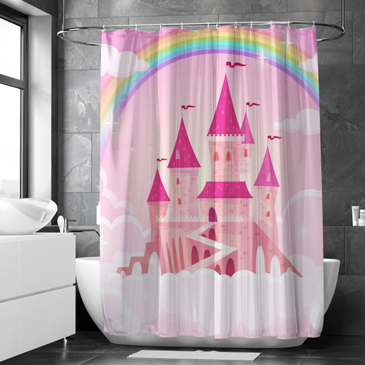 Magic Pink Rainbow Castel Shower Curtain