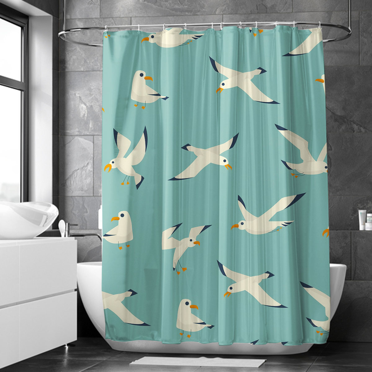 Monogram Cartoon Seagull Shower Curtain