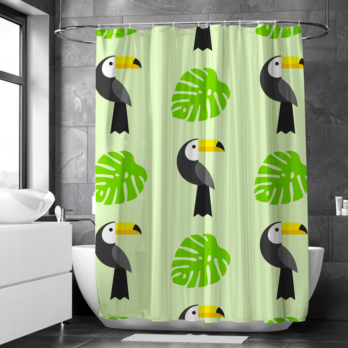 Monogram Green Leaf Toucan Shower Curtain