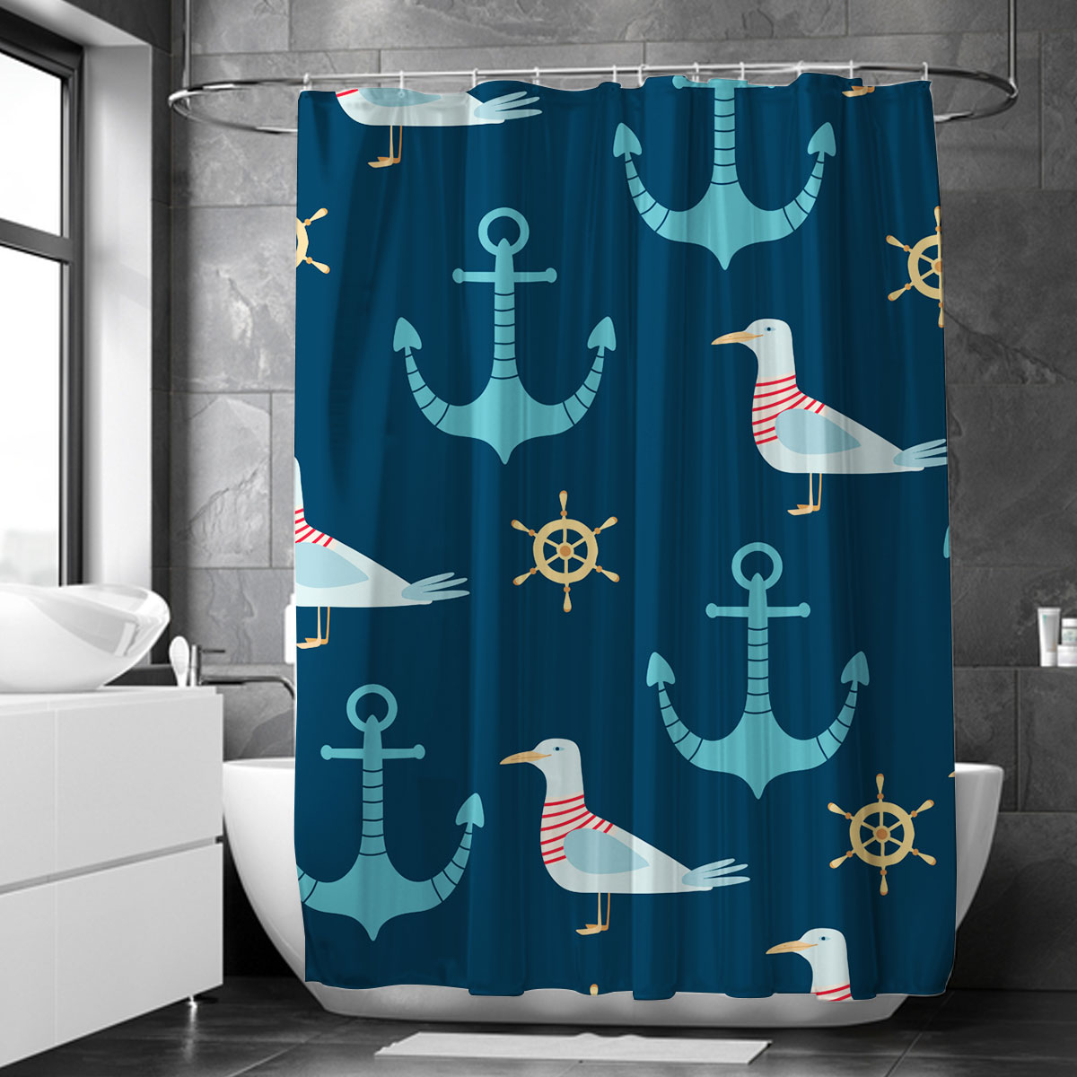 Ocean Cartoon Seagull Shower Curtain