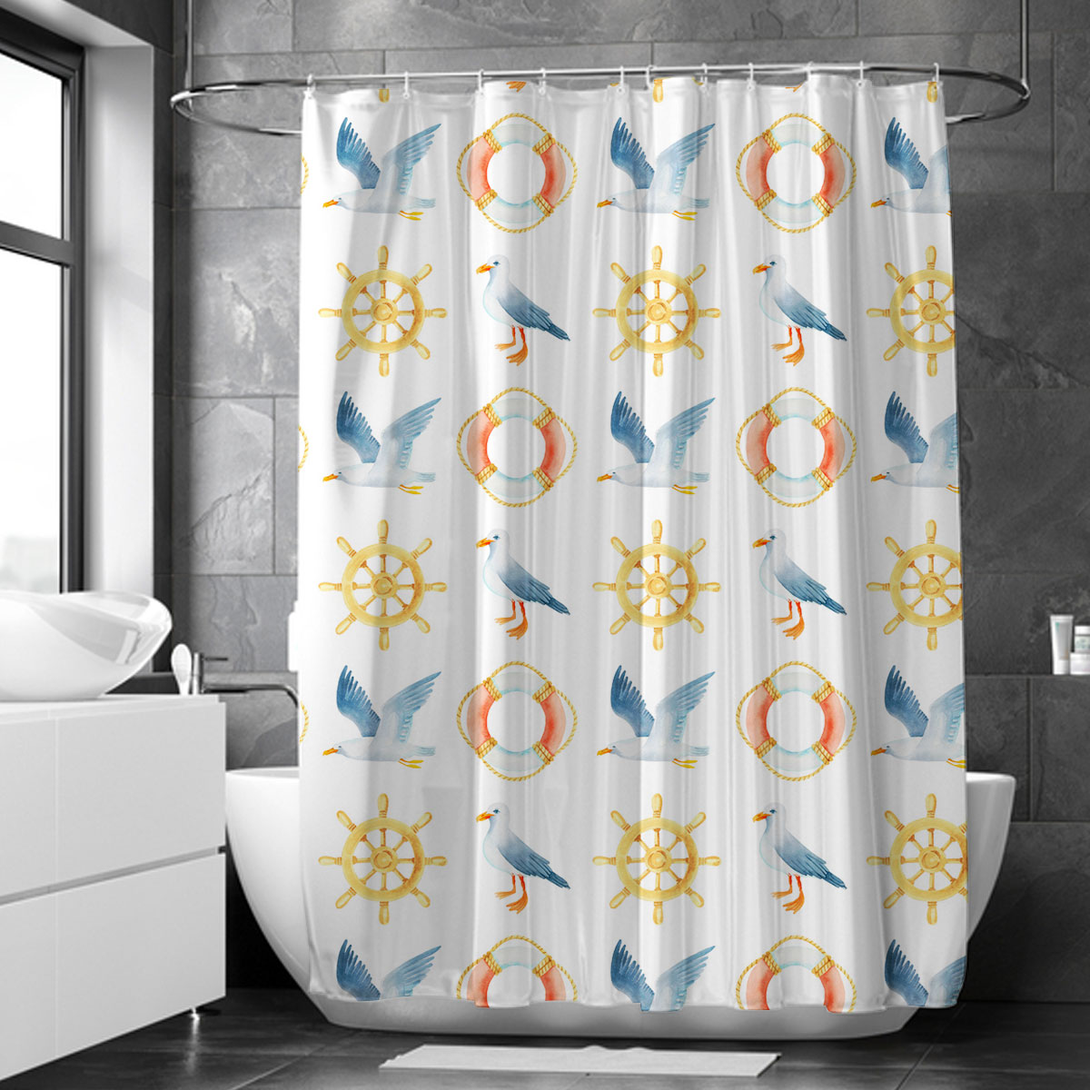 Ocean Vibe Seagull Shower Curtain