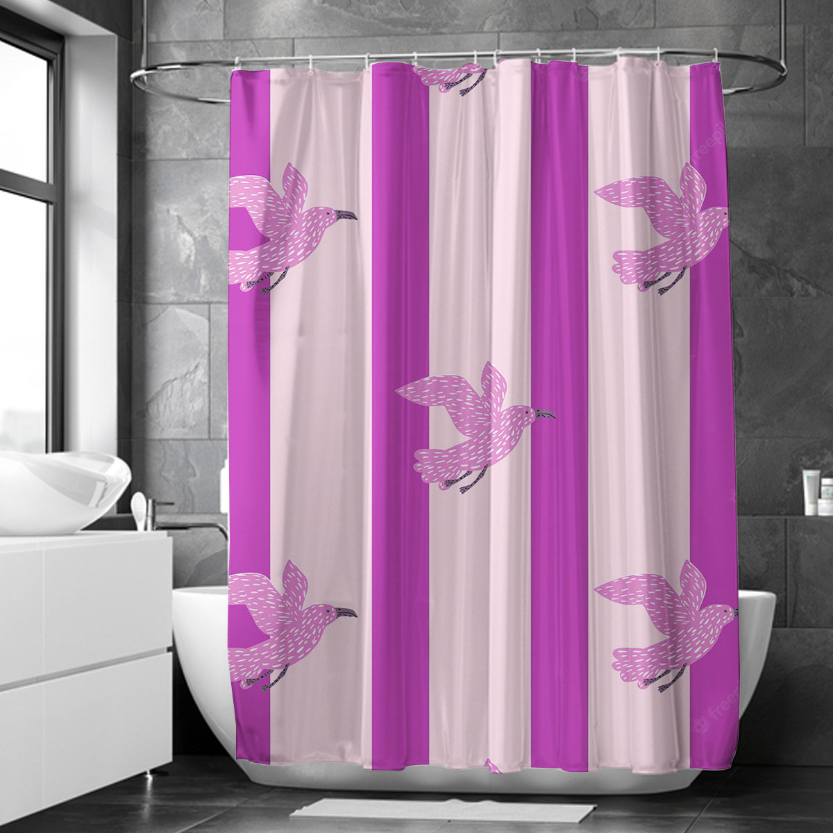 Pink Background Seagull Shower Curtain