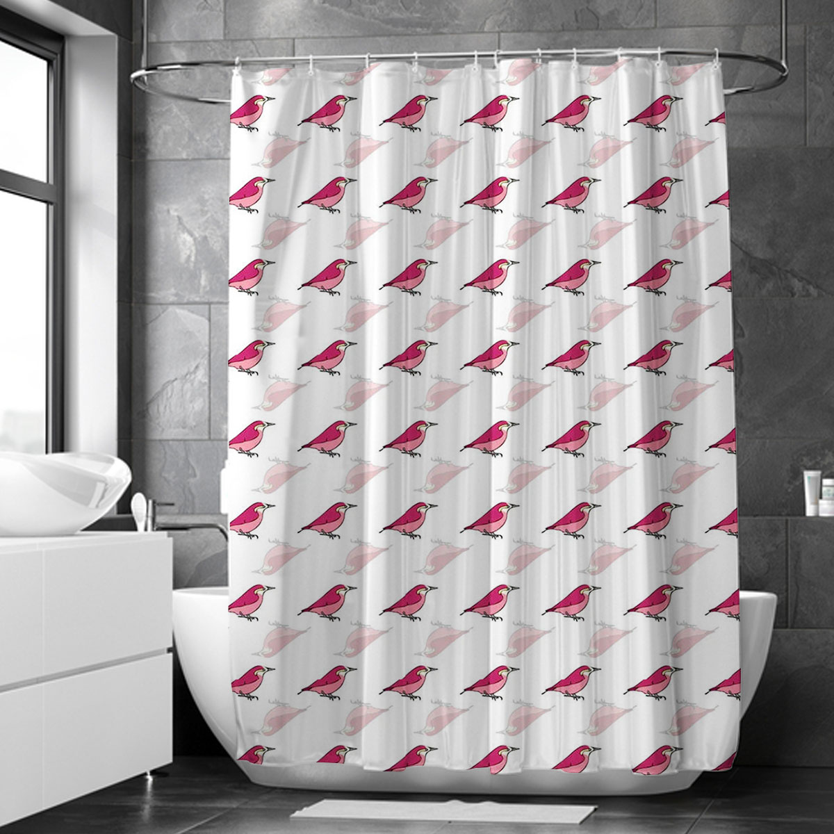 Pink Finch Monogram Shower Curtain