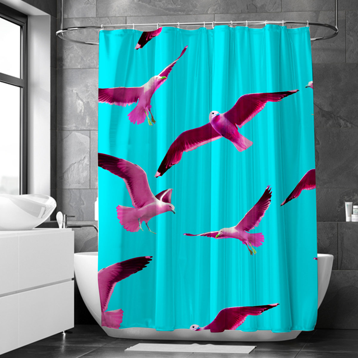 Pink Seagull Flying Shower Curtain
