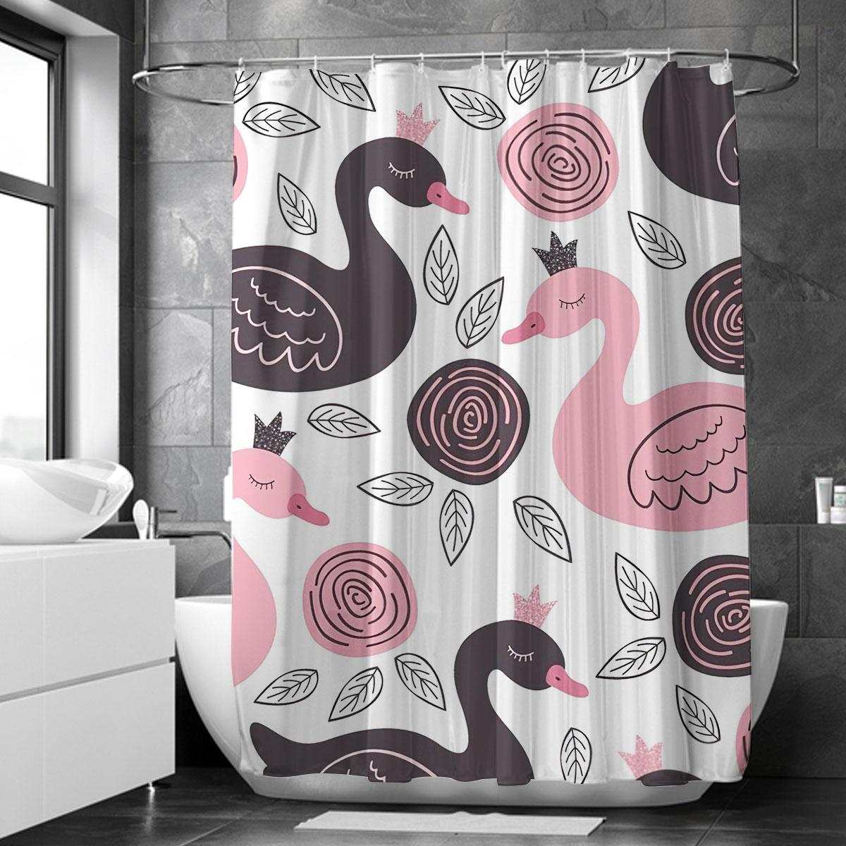 Pink Trippy Swan Shower Curtain