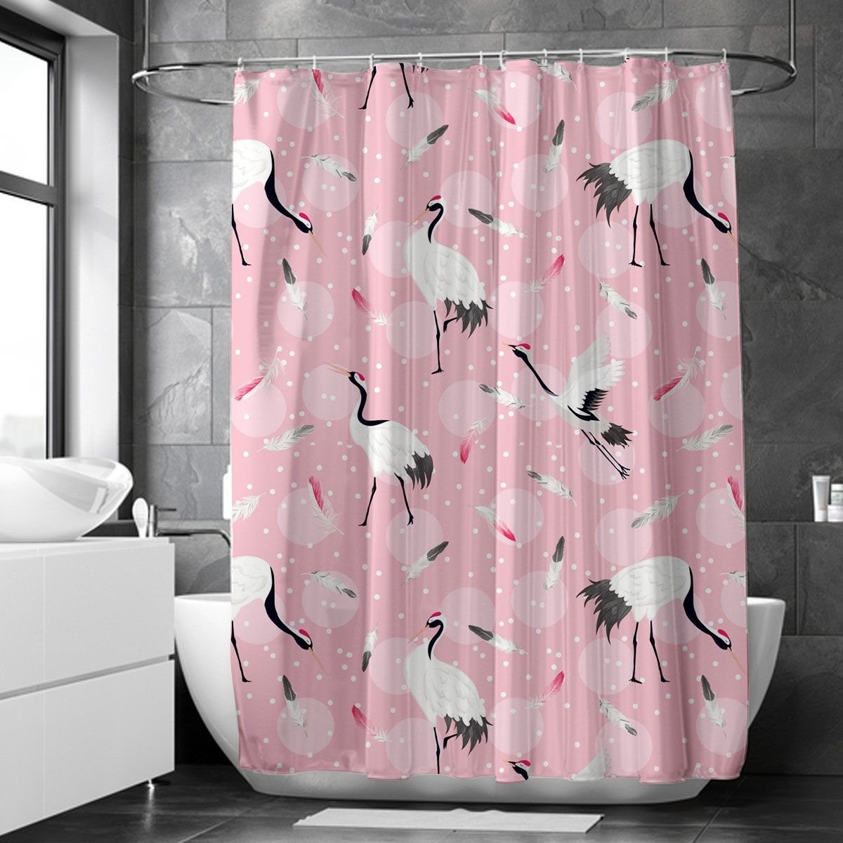 Pink Universe Crane Shower Curtain
