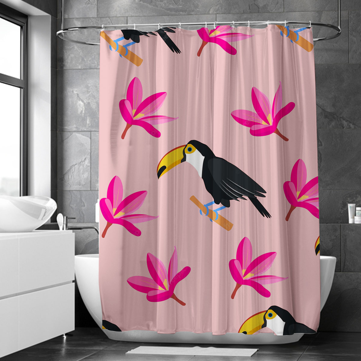 Pink Universe Toucan Shower Curtain