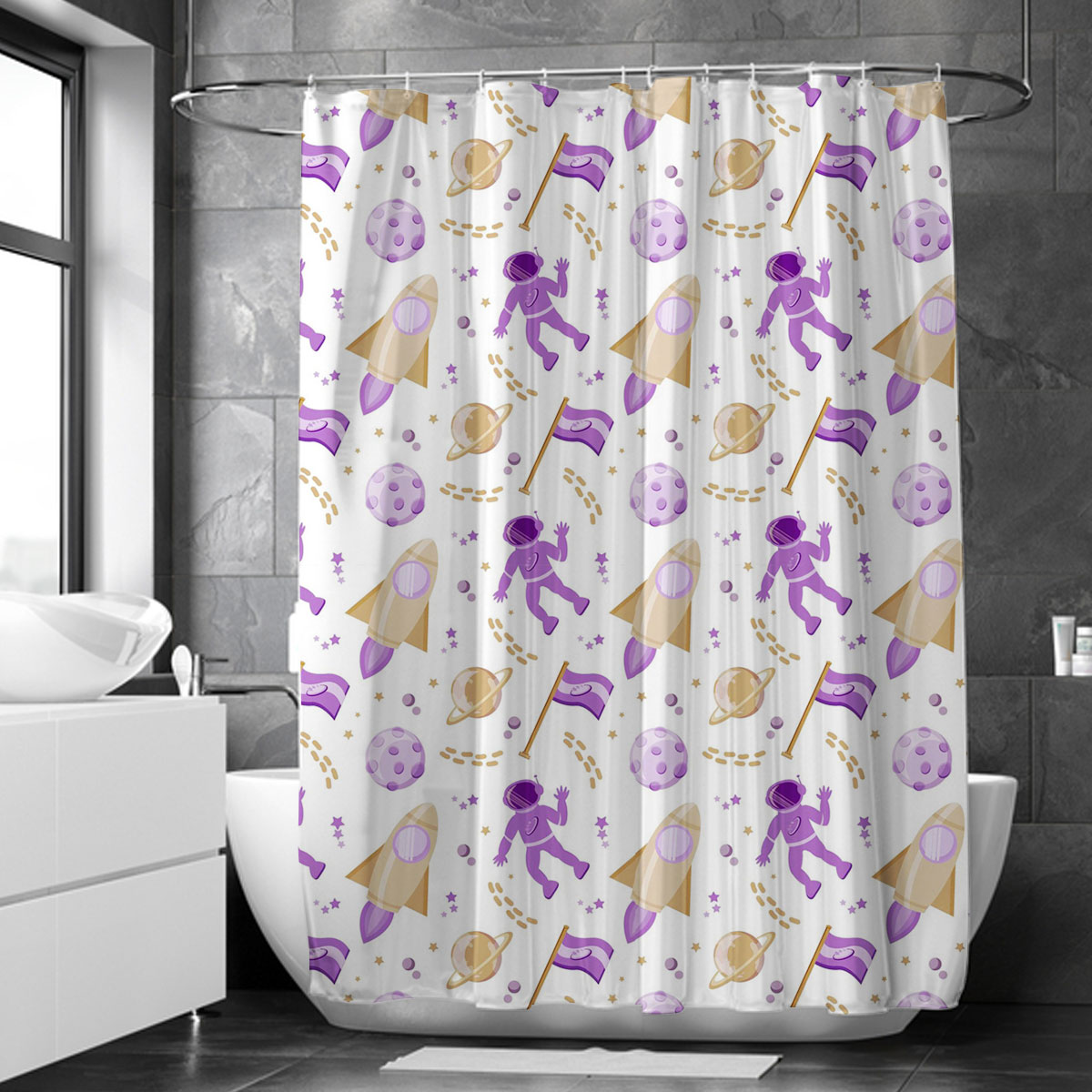 Purple Gloden Astronaut Shower Curtain
