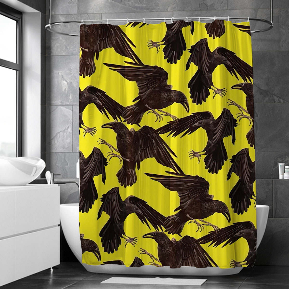 Raven On Yellow Background Shower Curtain