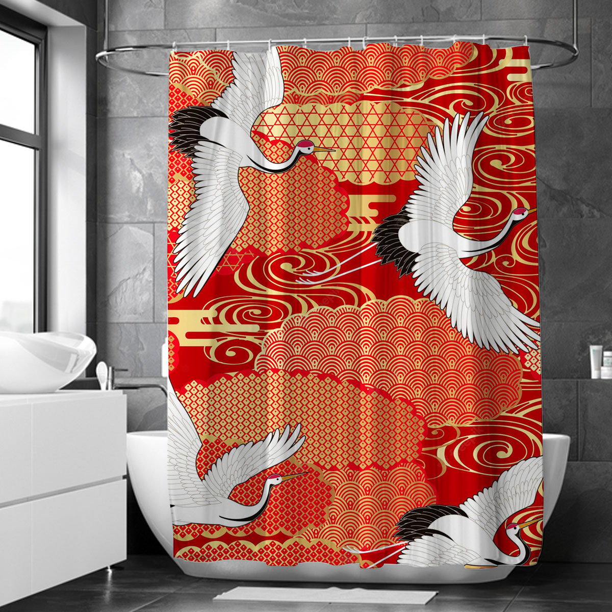 Red Cloud Crane Shower Curtain