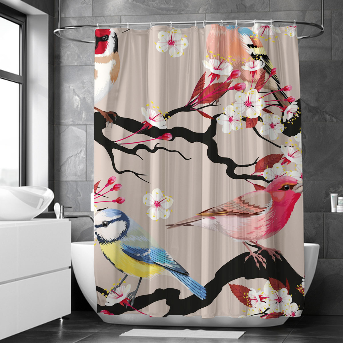 Spring Finch On Branches Shower Curtain