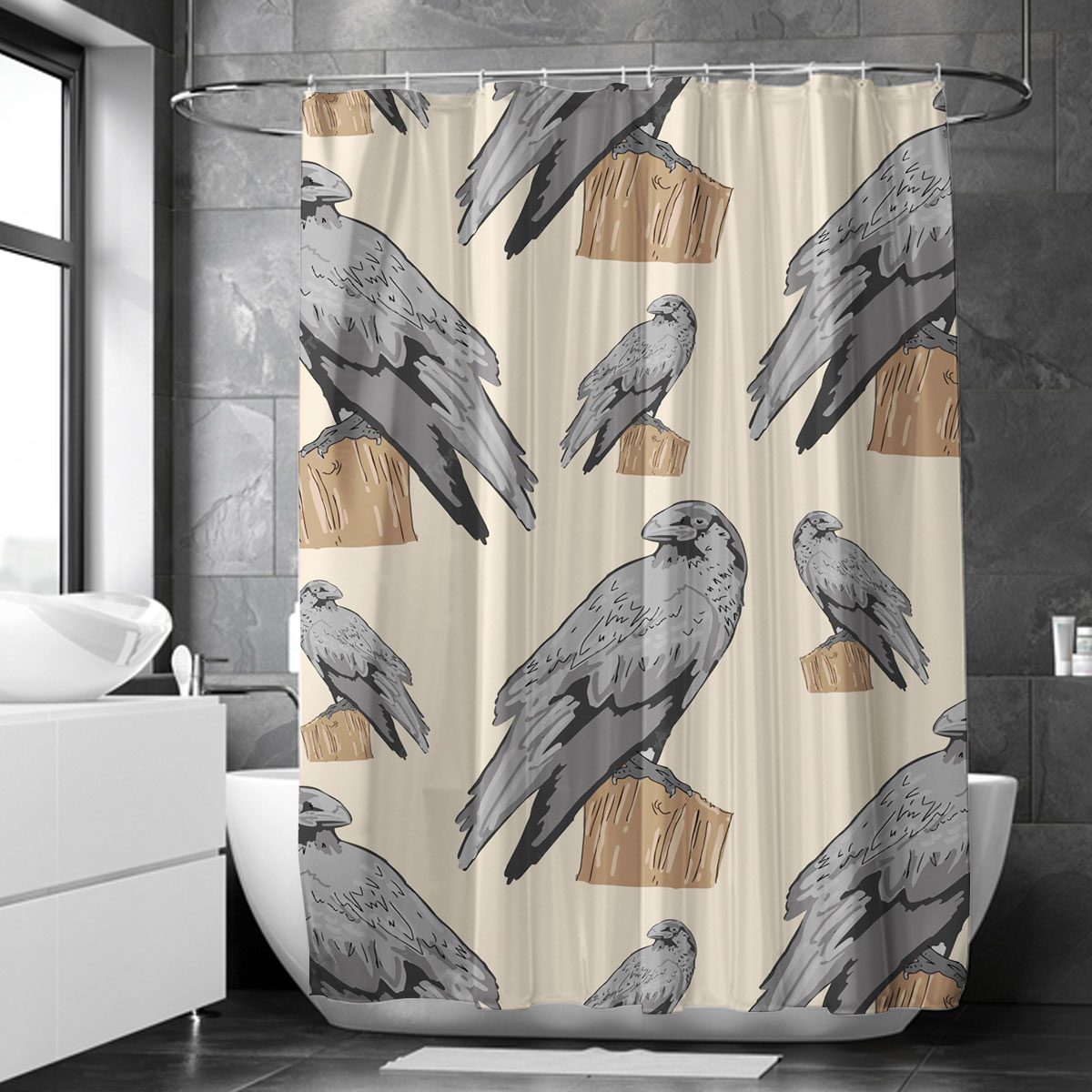 Standing Gray Crow Shower Curtain
