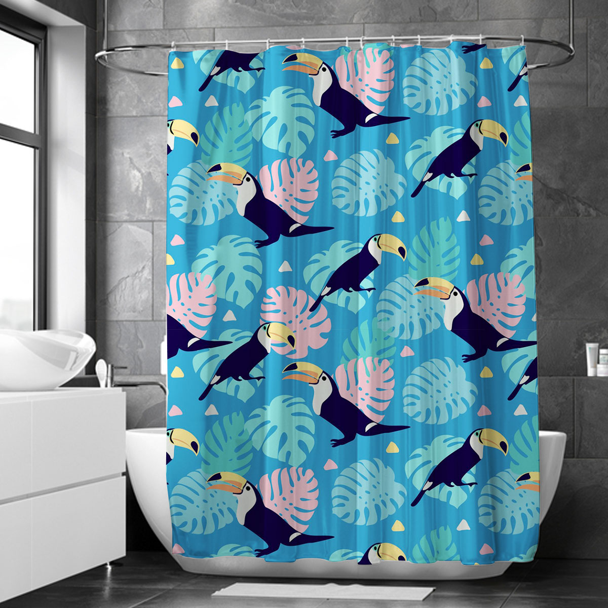 Toucan On Blue Background Shower Curtain