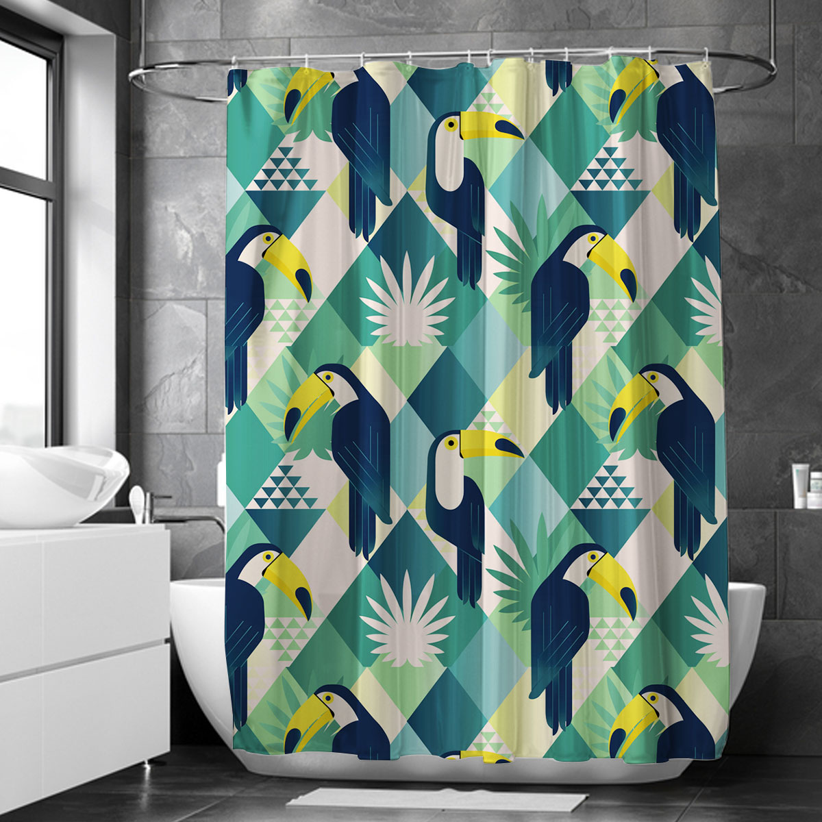 Tropical Exotic Green Toucan Shower Curtain