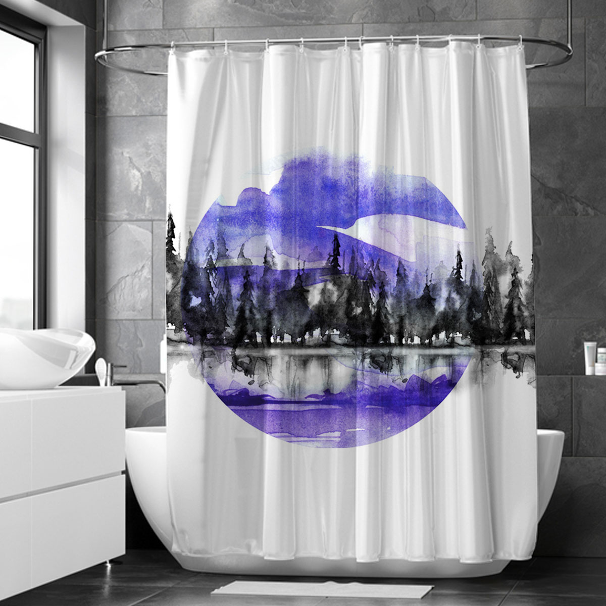 Watercolor Moon River Shower Curtain
