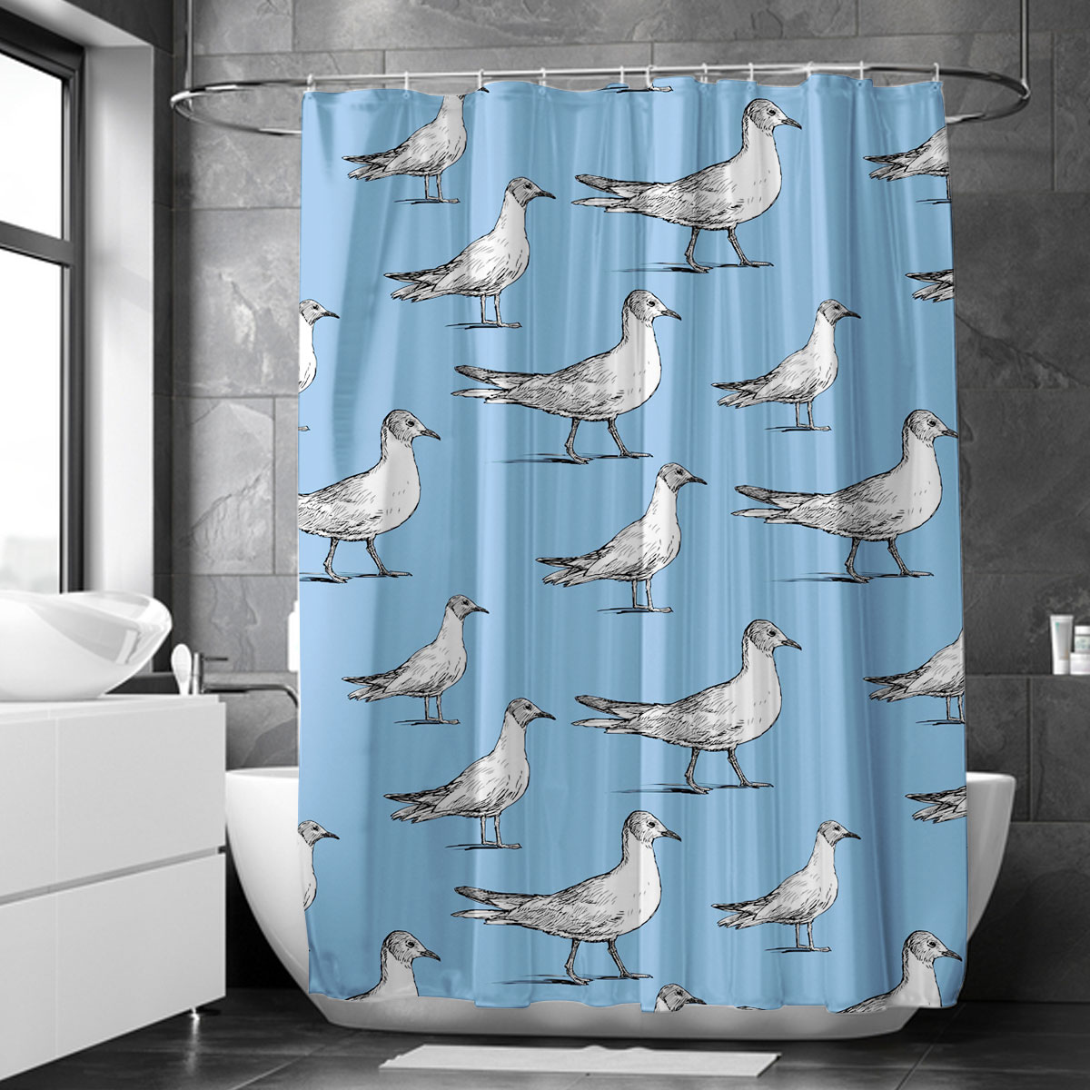 White Seagull Art Shower Curtain