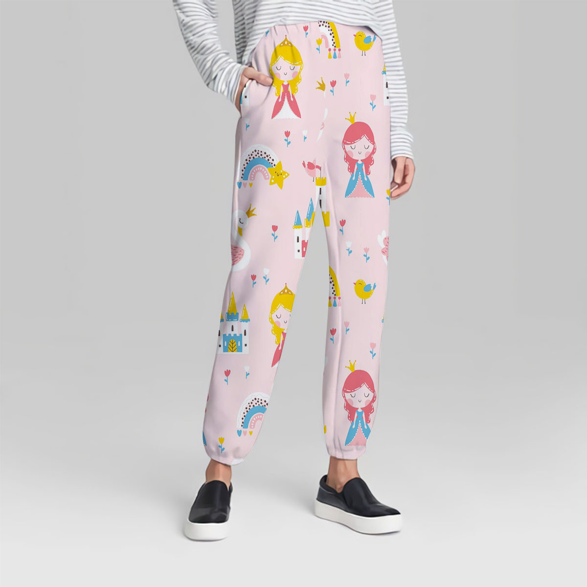 Princess With Swan Castle Rainbow And Flowers Sweatpant