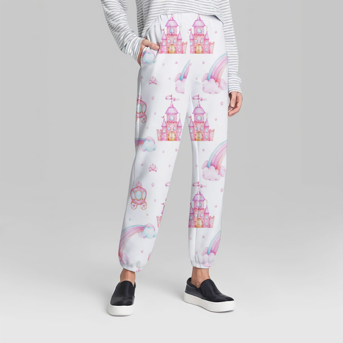 Seamless Pattern With Rainbow, Carriage And Castle Sweatpant