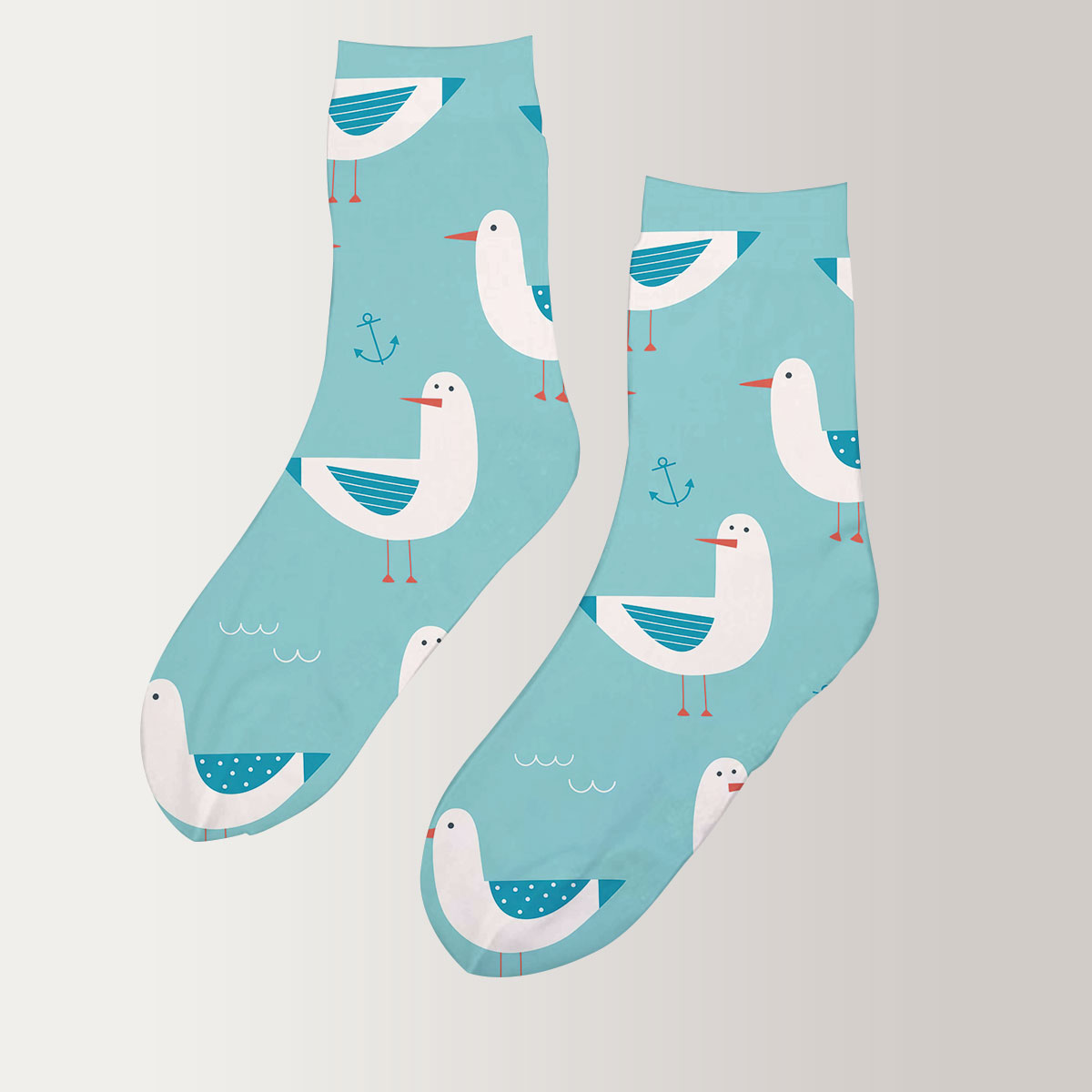 Blue Cartoon Seagull 3D Socks