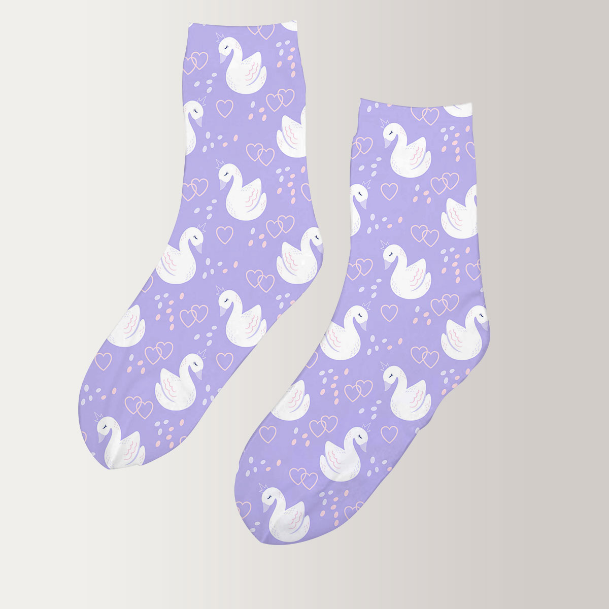 Cartoon Swan Purple Background 3D Socks