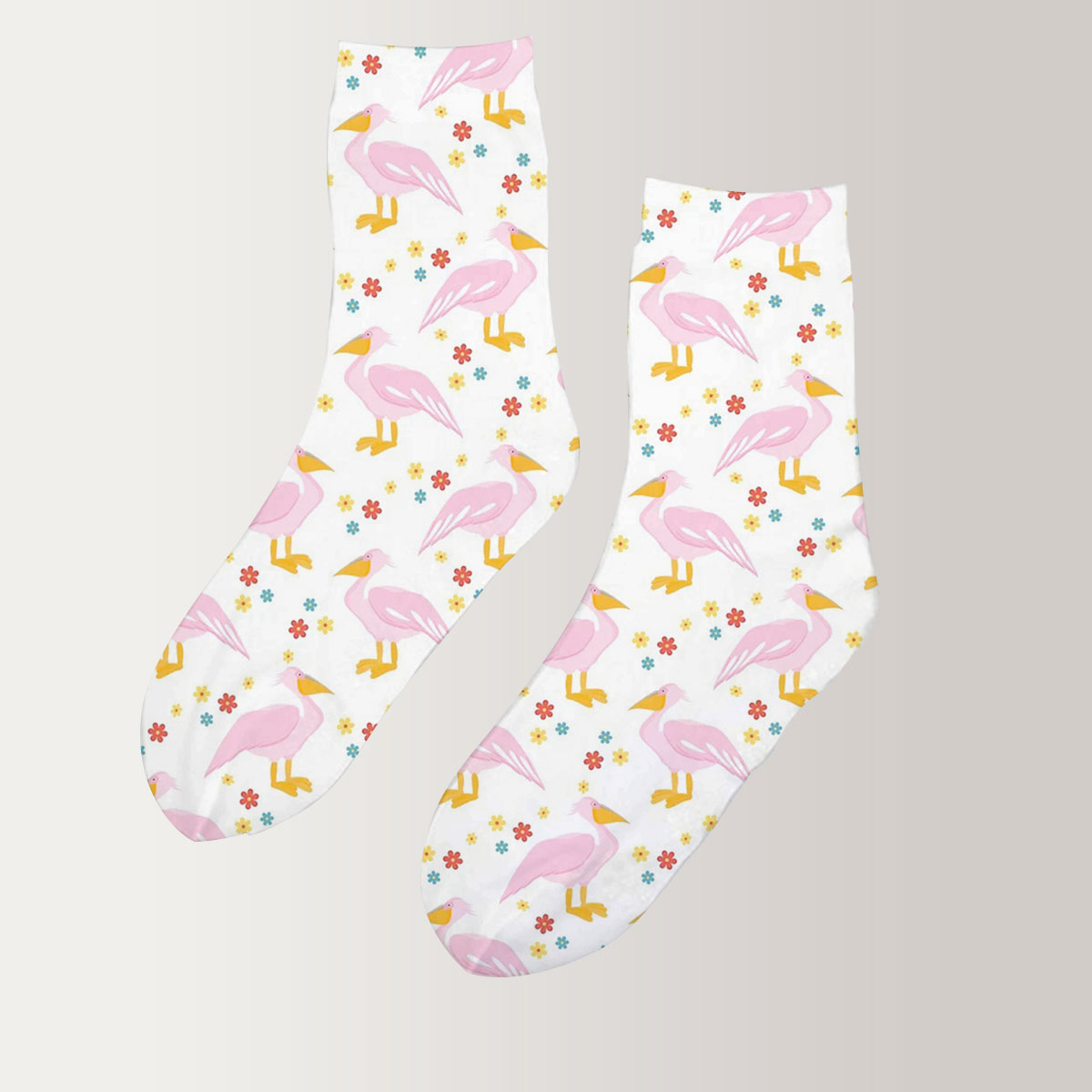 Floral Pink Pelican 3D Socks