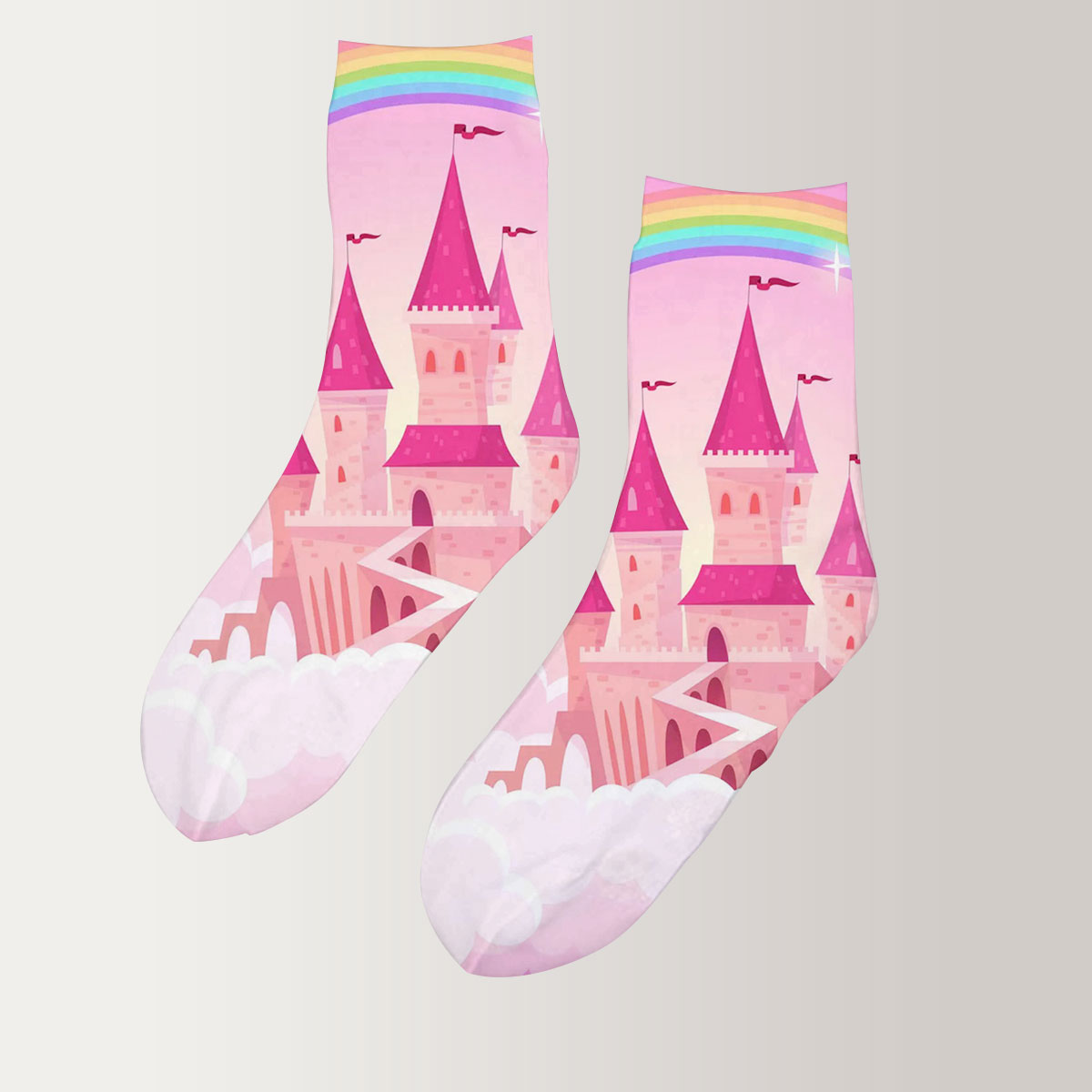 Magic Pink Rainbow Castel 3D Socks