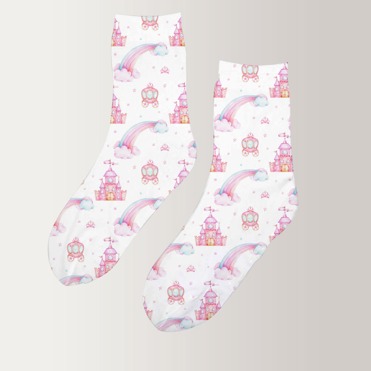 Seamless Pattern With Rainbow, Carriage And Castle 3D Socks