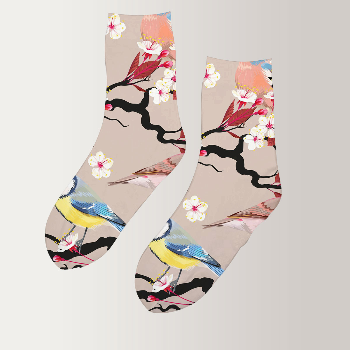 Spring Finch On Branches 3D Socks