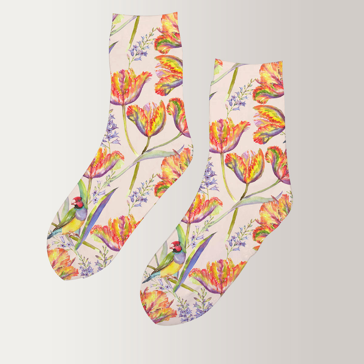 Tulips Floral Gouldian Finch 3D Socks