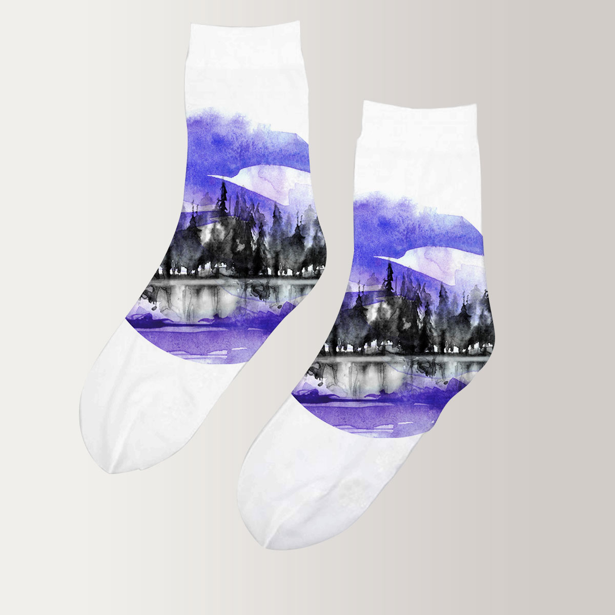 Watercolor Moon River 3D Socks