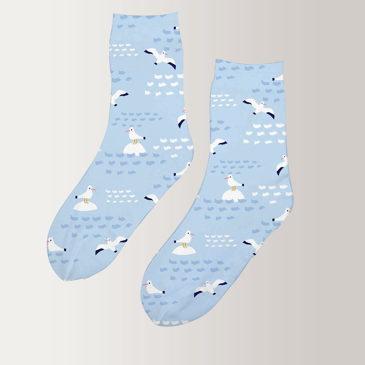 White Blue Seagull 3D Socks