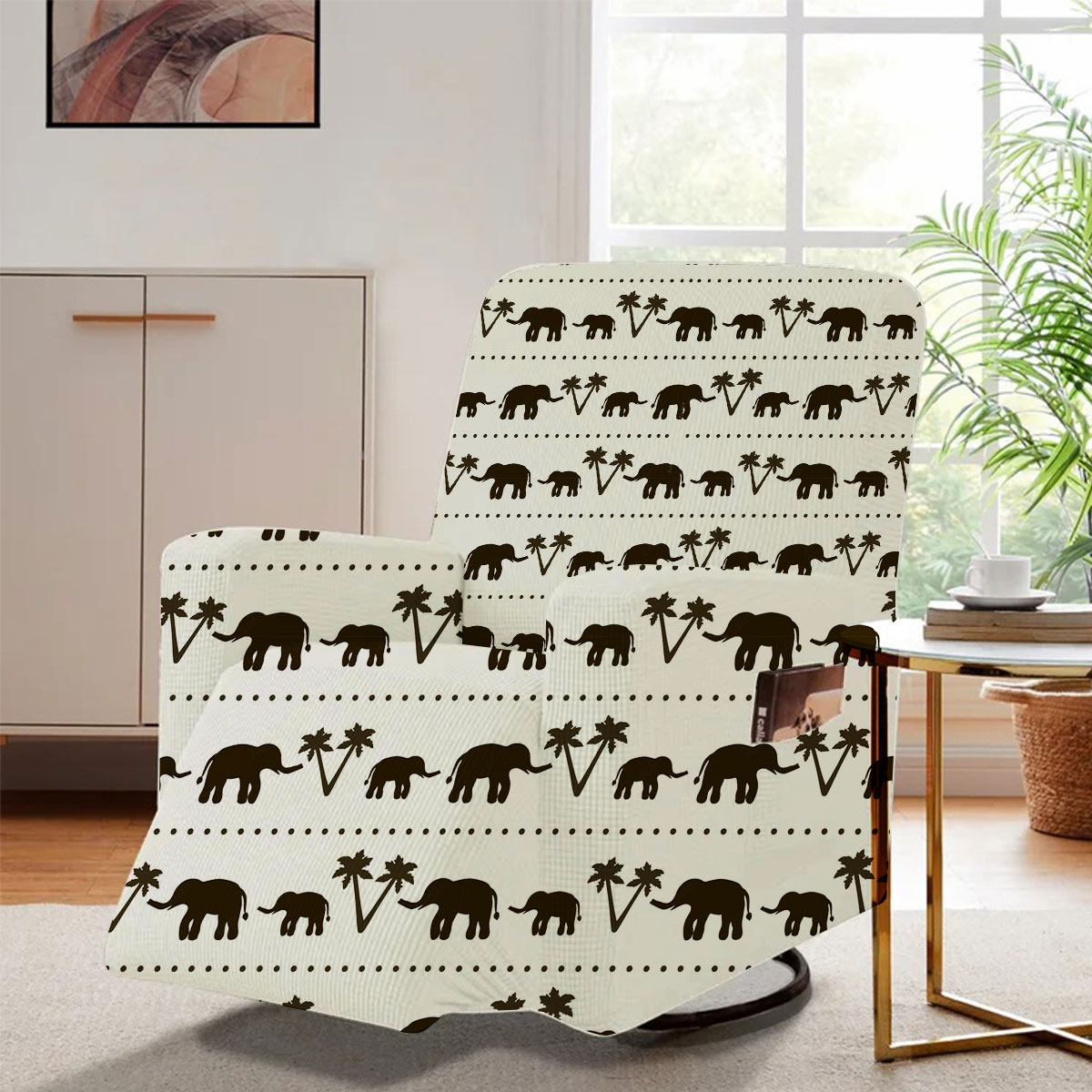 Black And White African Elephant Recliner Slipcover 6