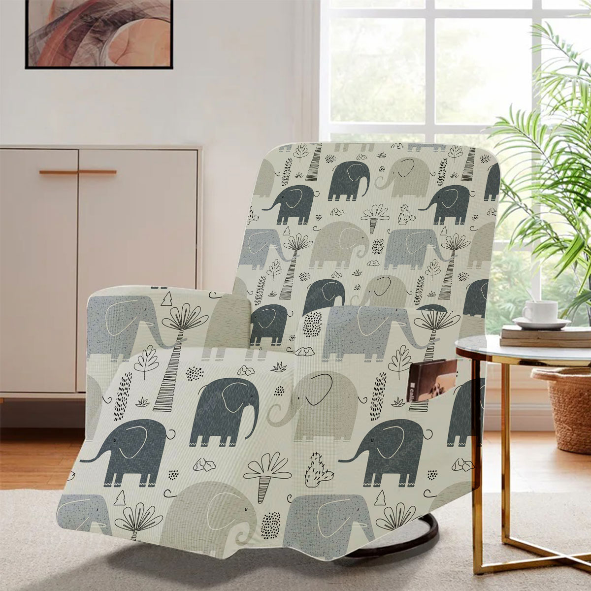 Cartoon Asian Elephant Monogram Recliner Slipcover 6