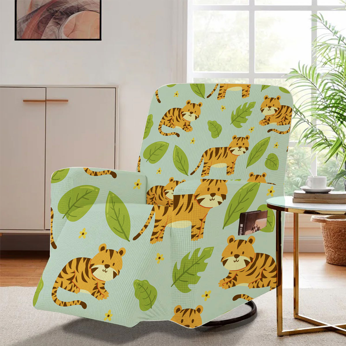 Cartoon Green Leaf Tiger Recliner Slipcover 6